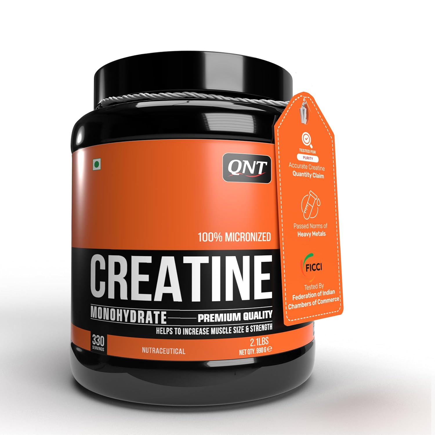 QNT Creatine Monohydrate | 990g | 330 Servings | 100% Pure & Micronized Powder | FSSAI-Tested | Enhanced Performance & Muscle Growth