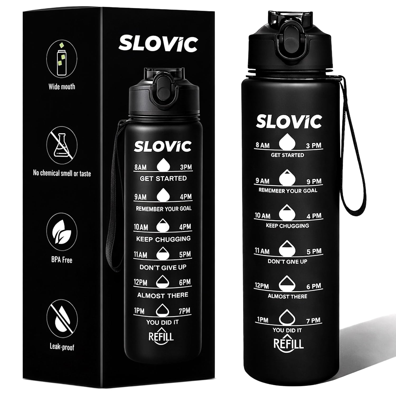 SLOVIC Sipper Water Bottle 1 LTR | Gym Sipper Water Bottles for Adults | Motivational Water Bottle Ideal for Gym, Sports & Camping | 100% BPA Free | Wide Mouth for Easy Cleaning