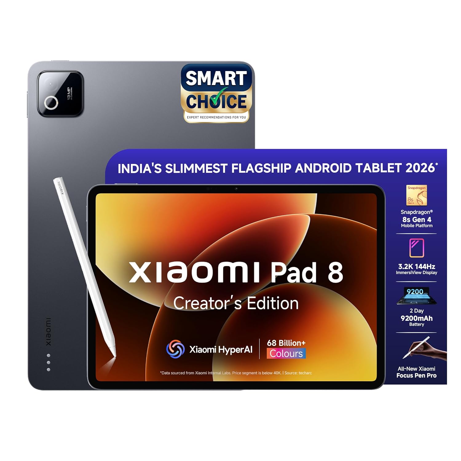 XIAOMI Pad 8 Creator's Edition with Focus Pen Pro Flagship Snapdragon 8s Gen 4 |11.2" 3.2K | 12GB, 256GB | Ultra Slim Metal Design | 9200mAh Battery HyperAI | Wi-Fi 7 | Graphite Grey