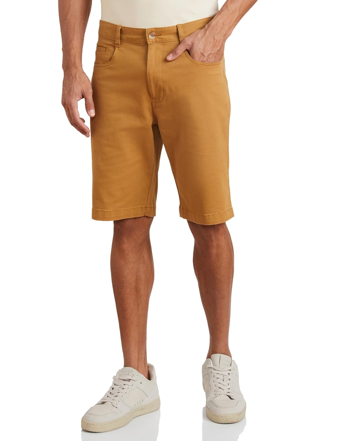 Amazon Brand - Symbol Men's Cotton Rich Stretchable Regular Fit Chino Shorts Scoop Pockets