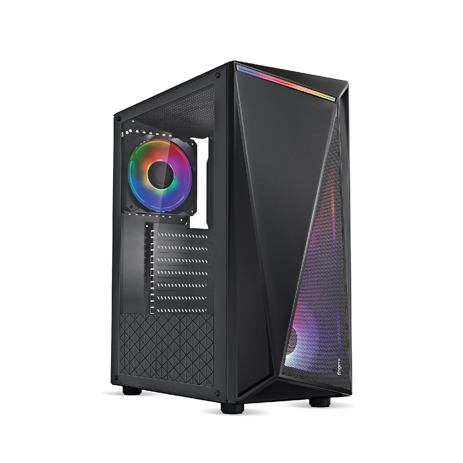 FINGERS NovaRay Full ATX PC Cabinet with Dual Chamber Design, ARGB Lights, 3 x 12 cm Massive ARGB Fans for Superior Cooling & Performance, Toughened Glass Side Panel, Magnetic Dust Filter