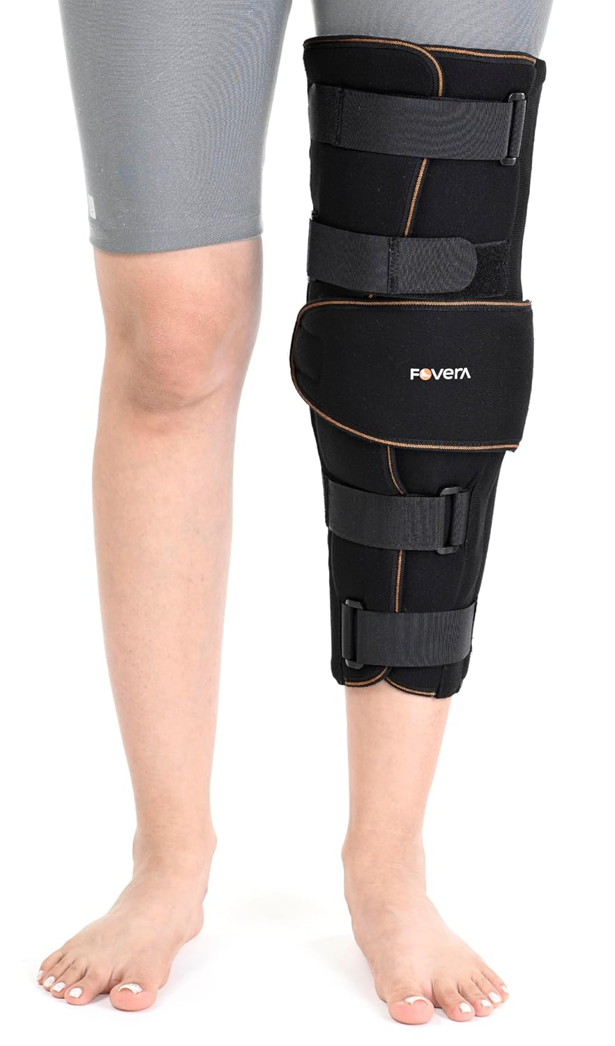 FOVERA Knee Immobilizer Brace for Knee Support – Stabilizer Splint for Dislocation, Ligament Tear, & Injury Recovery with Wraparound Design & 5 Adjustable Straps for Men & Women (S)