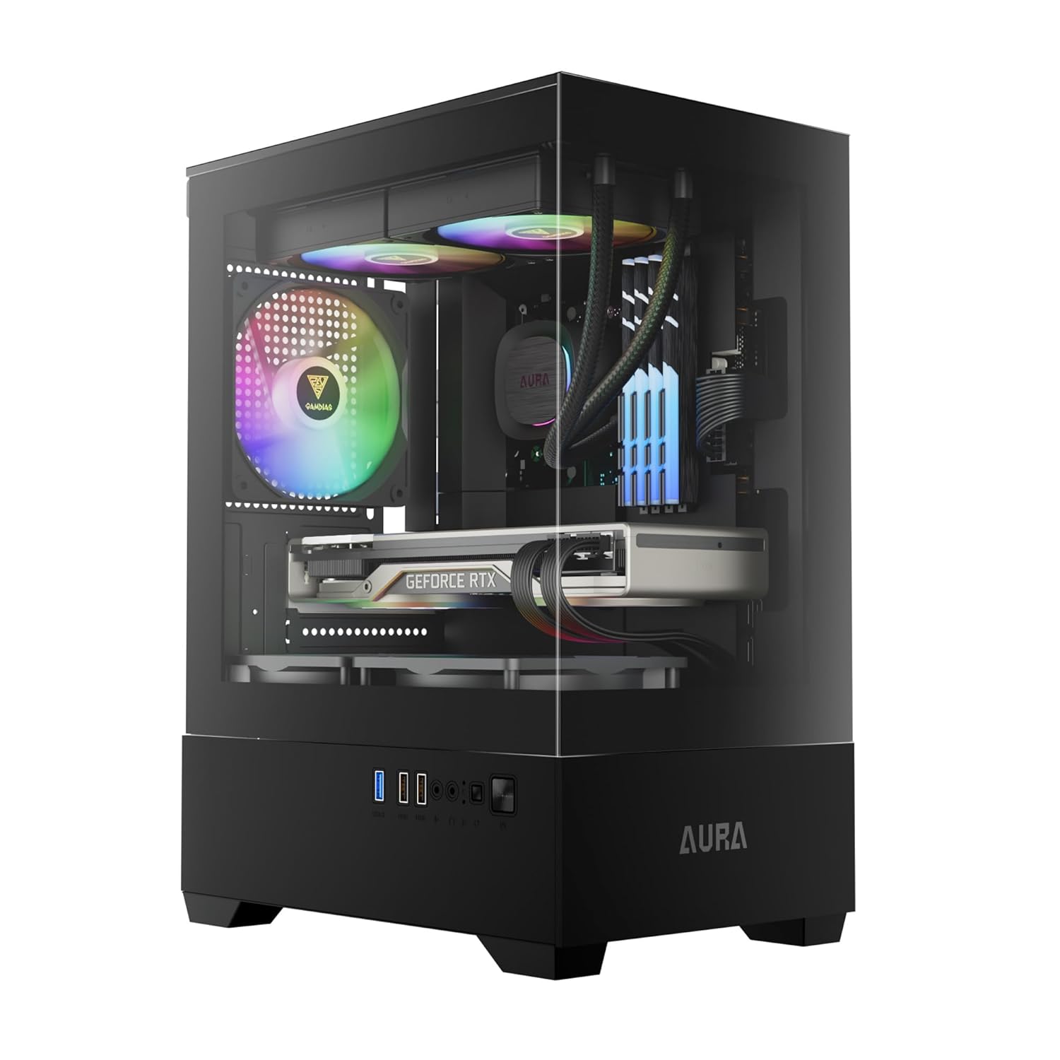 GAMDIAS Aura GC9M Black | Micro Tower Cabinet | Supports Micro-ATX、Mini-ITX | 3 PRE Installed ARGB Fans | Black