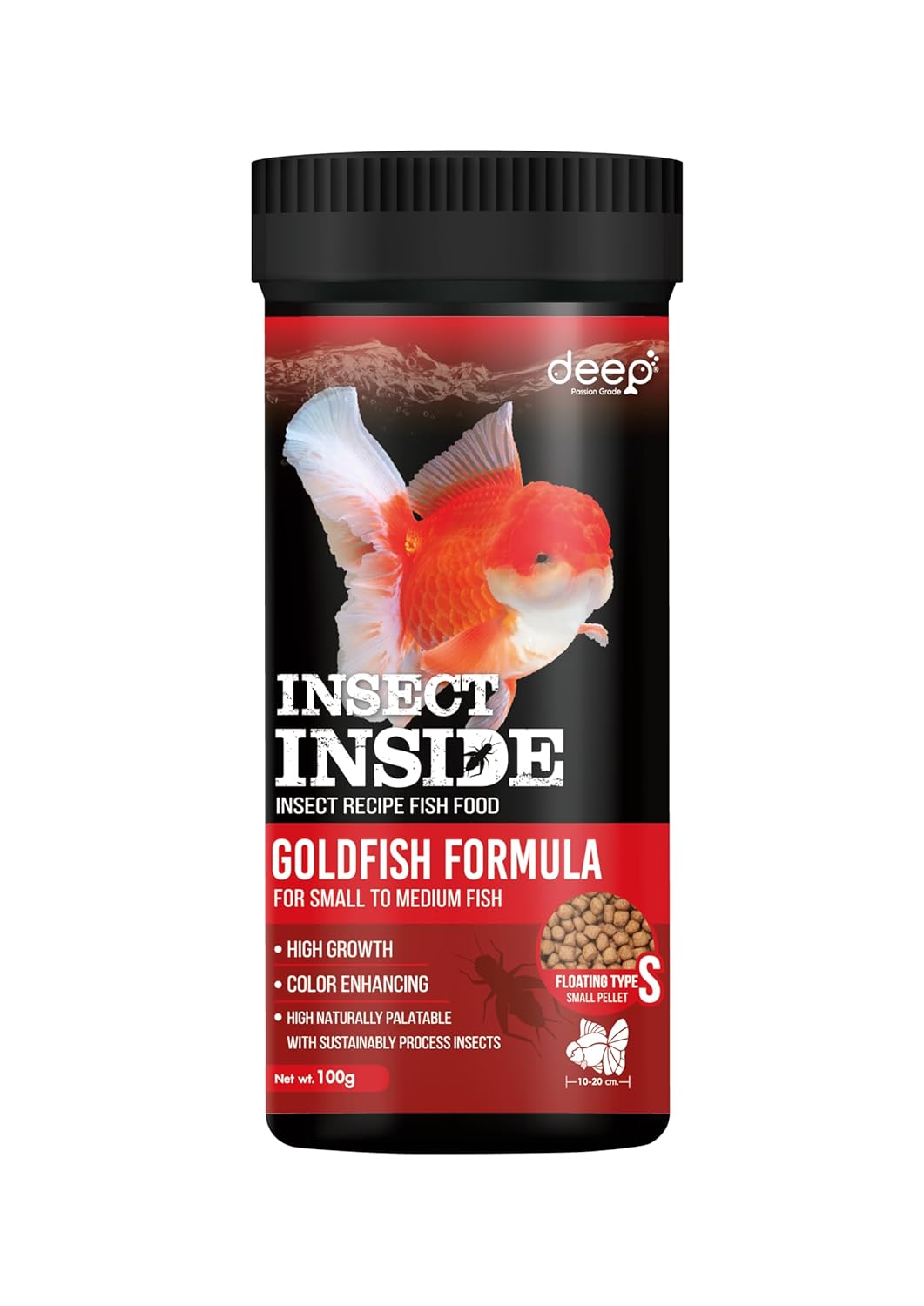 Deep, Insect Inside (Cricket) for High Protein Super Premium Gold Fish Formula for High Growth & Colour Enhancing Floating Small Pellet 100 Gm