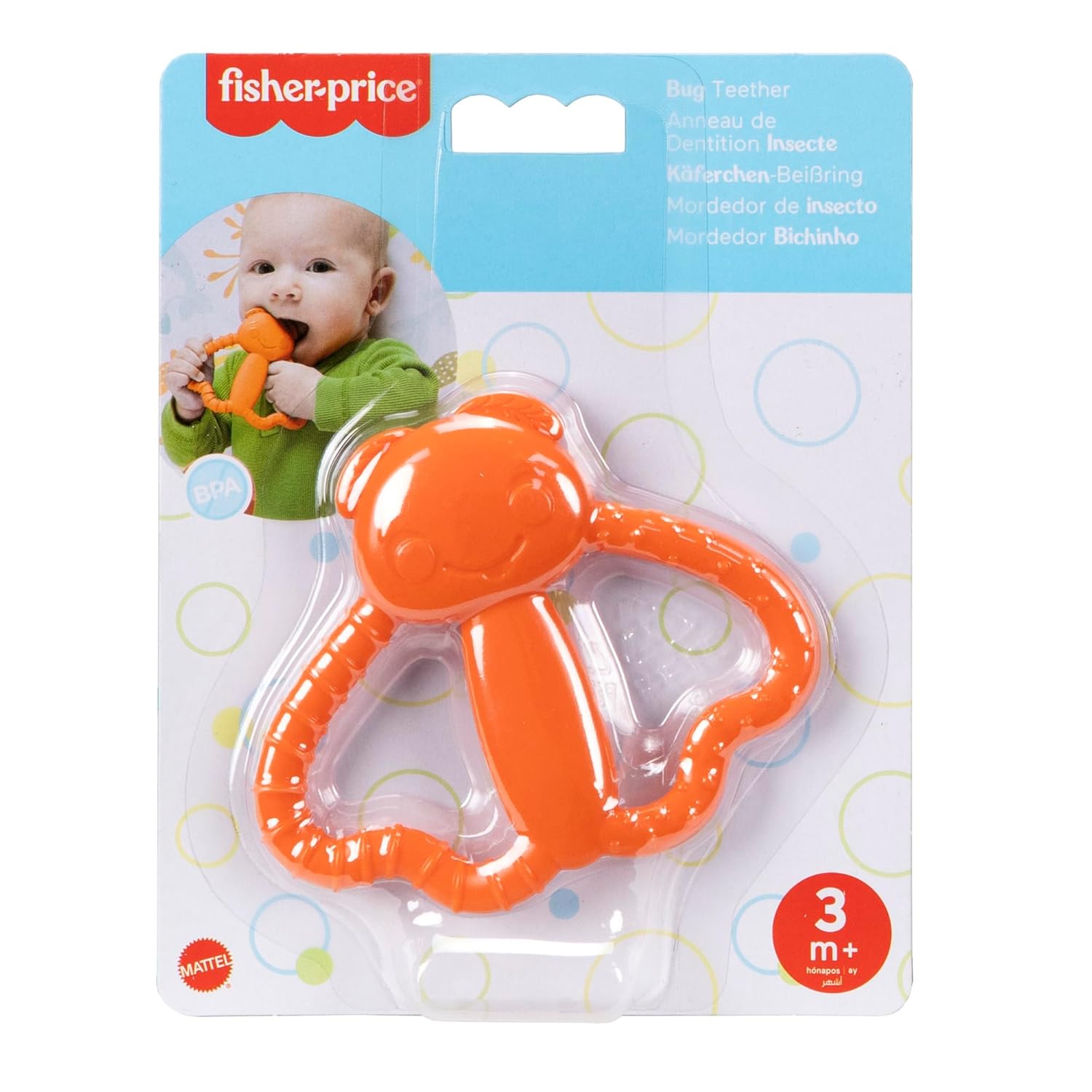 Fisher-Price Newborn Baby Toy Bug Teether BPA-Free for Tummy Time & Travel Sensory Play for Infants Ages 3+ Months