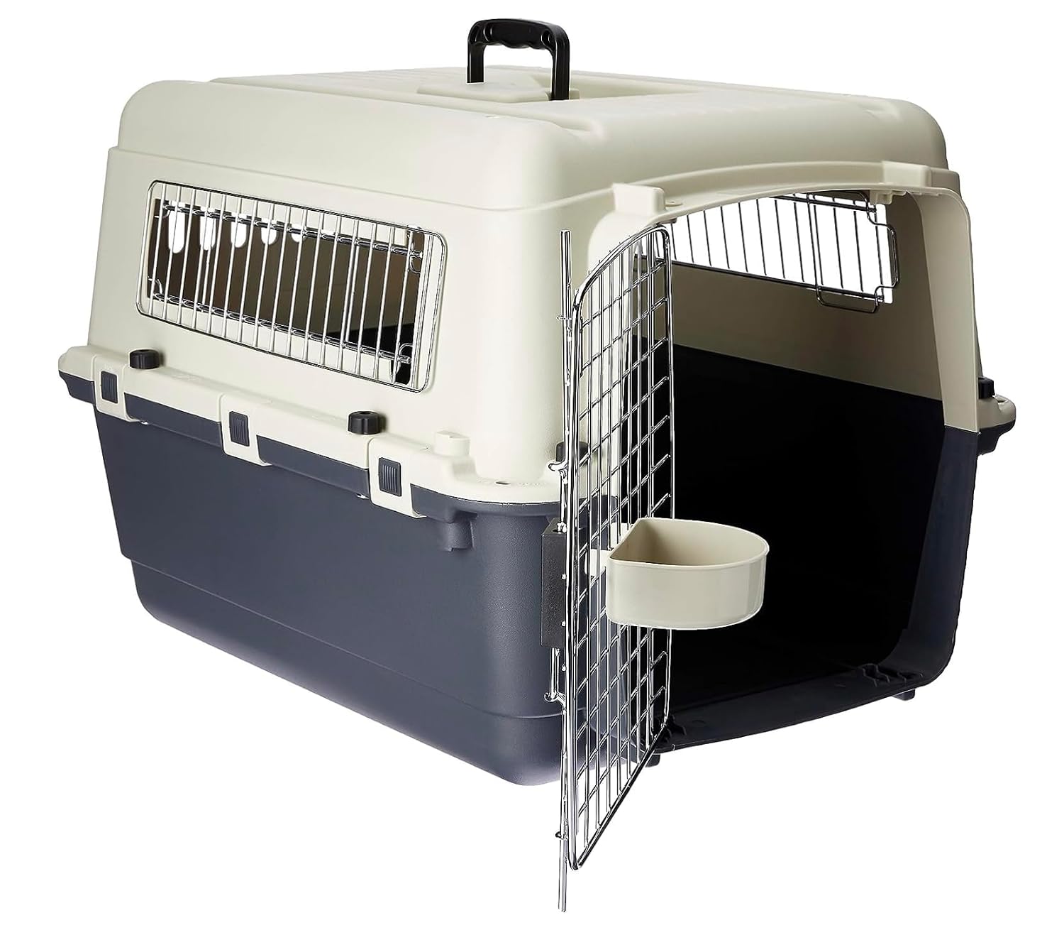 Heavy Duty Dog Travel Carrier Flight Crate, IATA Compliant Airline Approved, White & Grey (28 Inch)