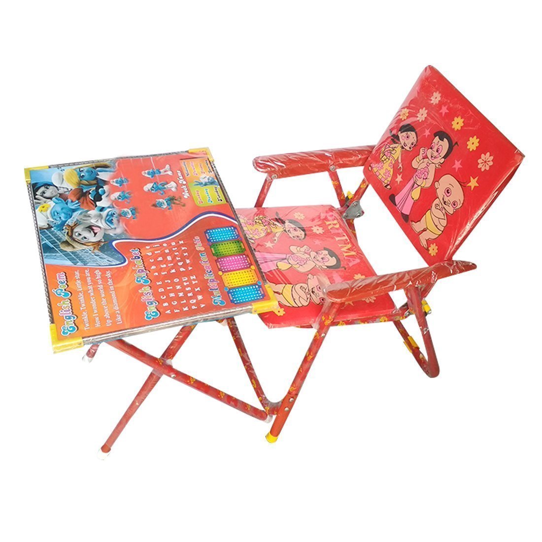 Kids Durable Wooden Folding Study Table Chair Set (Red, Large, 2-8 Years)- Made in India