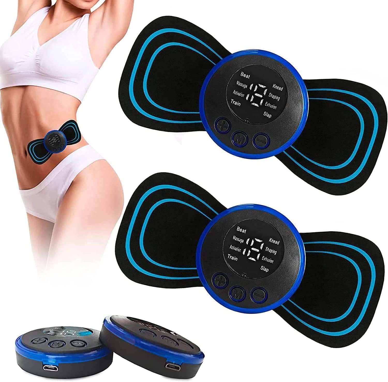 2 Sets Mini Massager for Pain Relief, Portable Electric Body Massager Machine, EMS Muscle Stimulator,Butterfly Back Neck Shoulder Massager for Body Pain Relief,Compact Travel Massager (2, Blue)