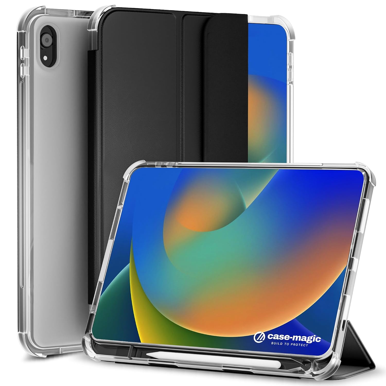 Case-Magic Smart Folio Case Cover for iPad 11th Gen A16 Chip 11' (2025) / iPad 10th Gen A14 Bionic 10.9' (2022) Auto Sleep/Wake Magnetic Closure, Trifold Flip Stand, Pencil Holder| Transparent (Black)