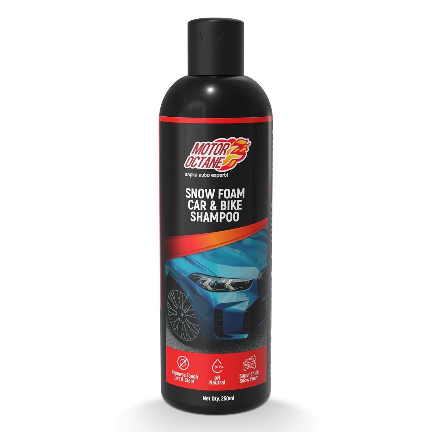 MotorOctane Car & Bike Shampoo with 250ml | pH Neutral | Thick Snow Foam for Deep Cleaning | Safe On Paint, PPF & Ceramic Coats | Strawberry Fragrance (250 ML)