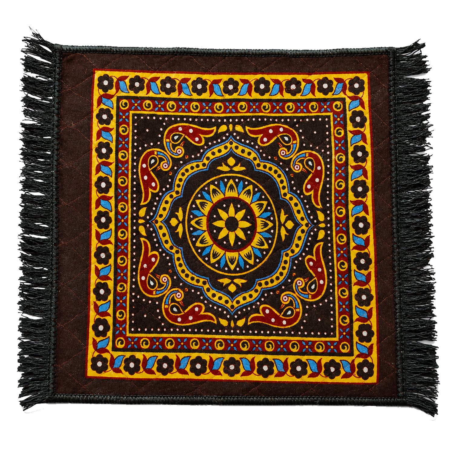 BENAVJI Traditional Floral Printed Carpet Rug for Living Room | Soft Floor Mat with Decorative Tassel Border | Anti-Skid Multipurpose Area Rug for Bedroom, Hall & Home Décor Pack of 1