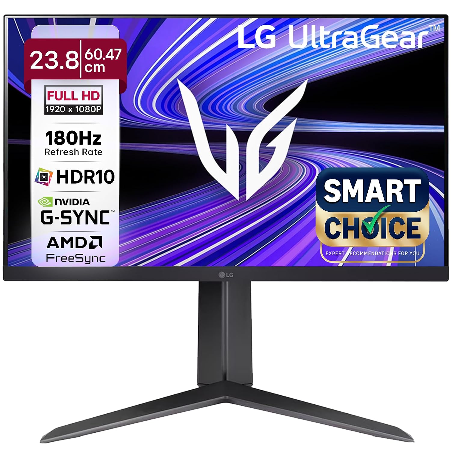 LG 24GS65F Smartchoice 60.47cm (23.8Inch) Ultragear FHD (1920x1080) IPS Gaming Monitor, 180Hz, 1ms, NVIDIA G-SYNC Compatible, AMD FreeSync, DP, HDMI, Tilt/Height/Pivot Adjustable, Anti-Glare (Black)