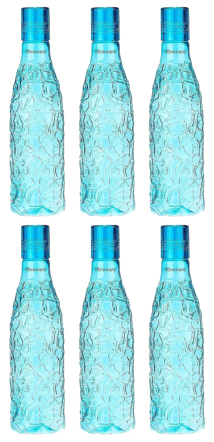 Floraware Food Grade Premium Plastic Fridge Round Water Bottle, Drinking Bottle, 1000ml Pack of 6, Blue
