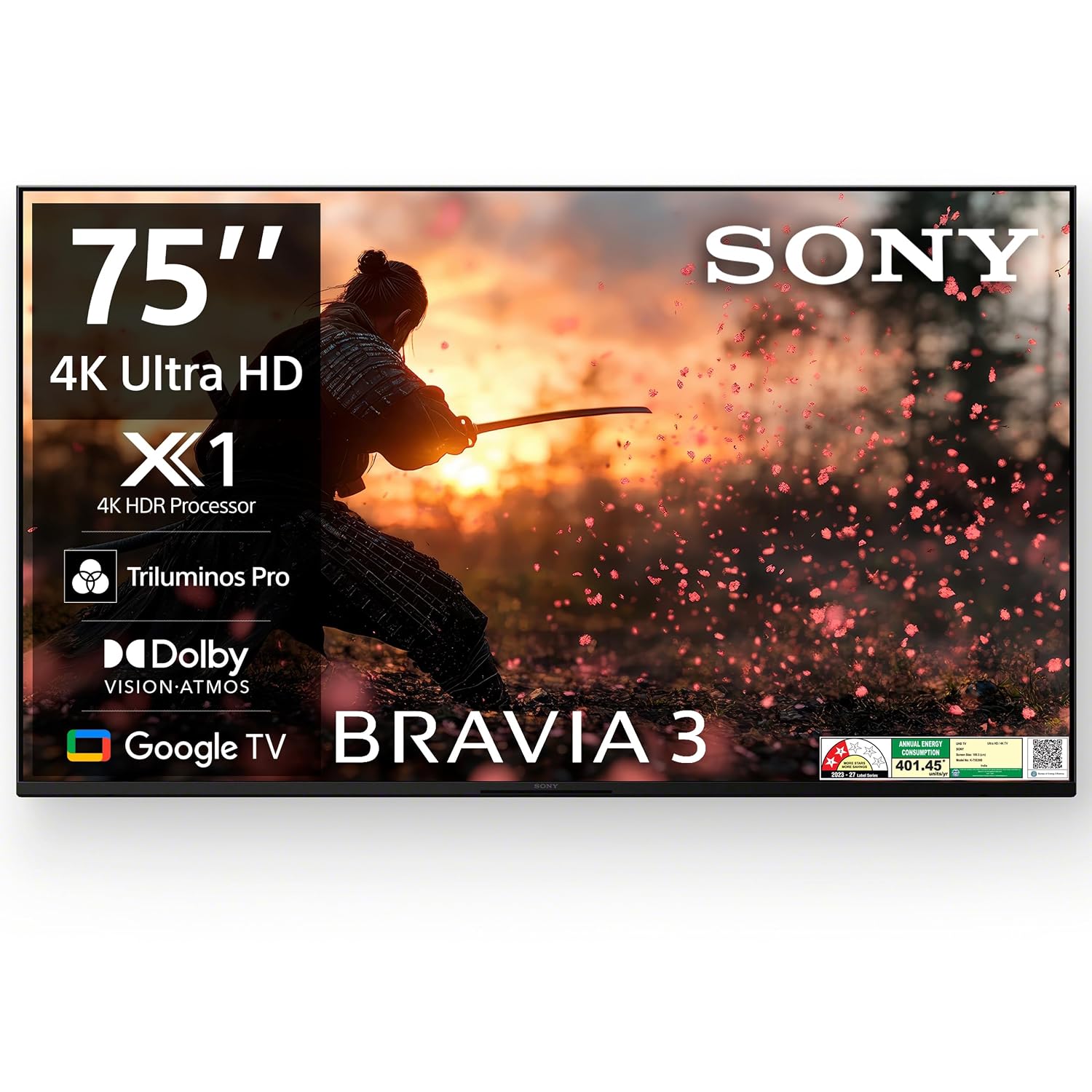 [Use Card] Sony BRAVIA 3 Series 189 cm (75 inches) 4K Ultra HD AI Smart LED Google TV K-75S30B (Black)