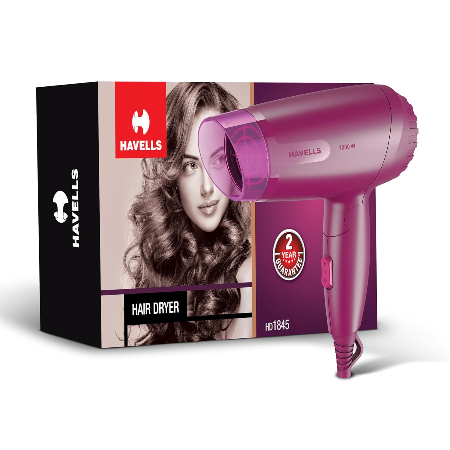 Havells 1000W Foldable Hair Dryer | Blow Dry for Men & Women|2 Temperature Settings|Travel Friendly|360° Radial Inlet| ThermoProtect Feature| HD1845