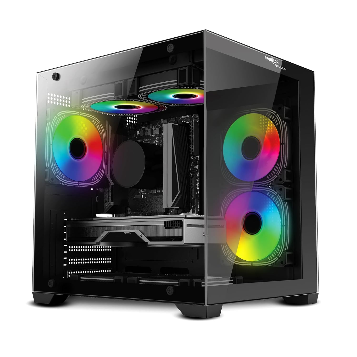 Frontech Nebula Gaming Computer Cabinet with ARGB & Tempered Glass | Dust Filter | USB 3.0 & 1.1 | HD Audio (FT-4382)