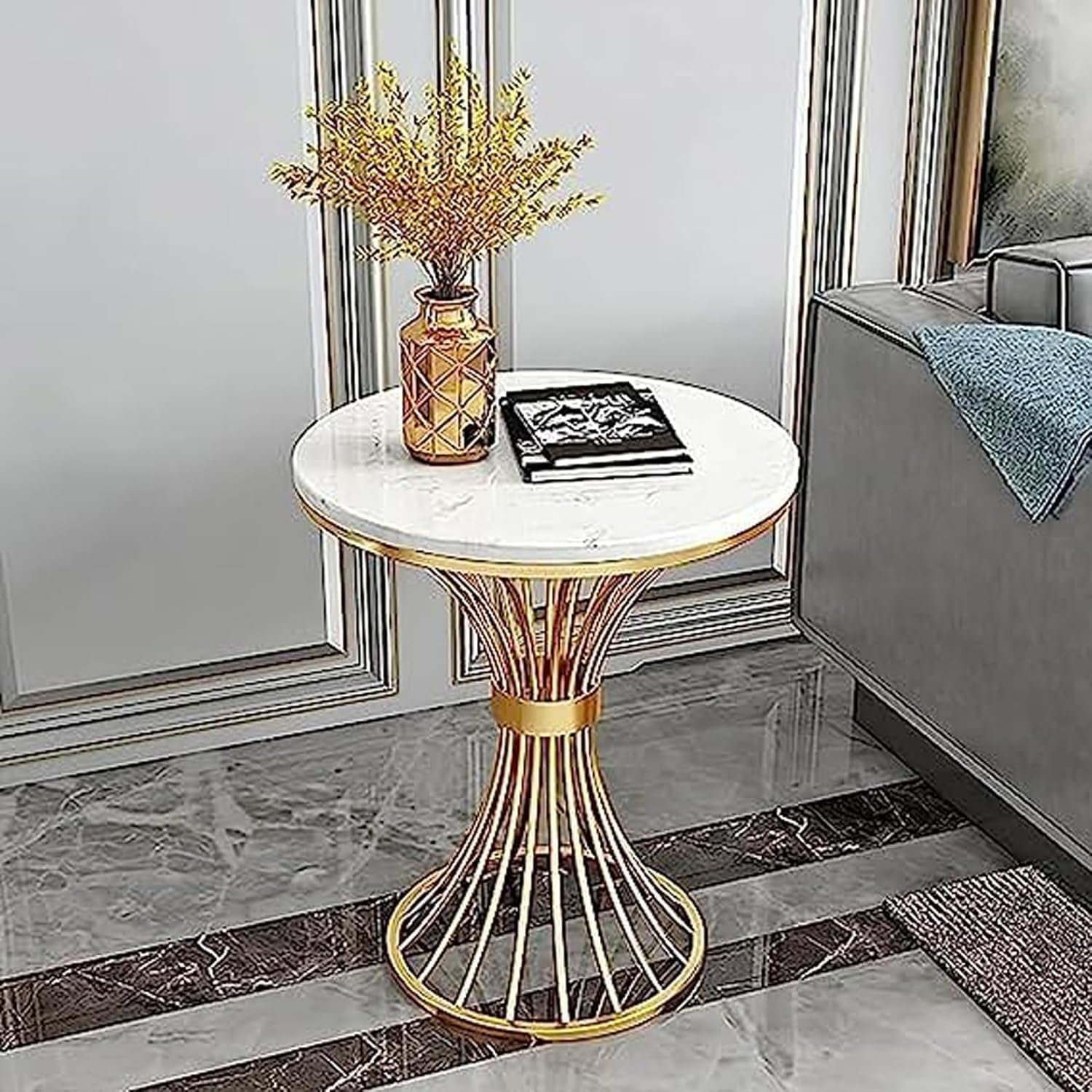 Furniture Cafe Modern Coffee Table for Living Room Center Table Home Decor Round Side Table Space Saving Furniture, Table Top Sturdy Metal Frame Wood Desk Centerpiece Bedroom