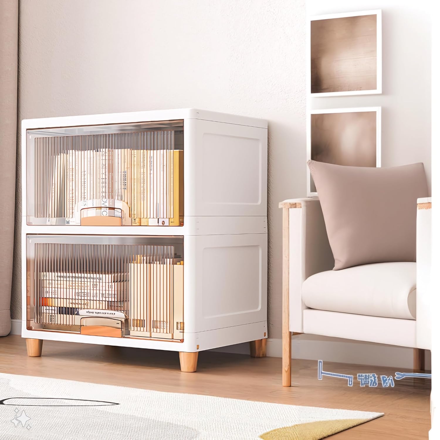 MECHDEL Cupboard Rack For Clothes Plastic Cabinet For Storage Foldable Wardrobe For Clothes Plastic Cloth Rack For Storage Clothes Storage (CUPBOARD RACK-1 DOOR - TRANSPARENT, 2PCS) 66 x 45 x 38 Cm