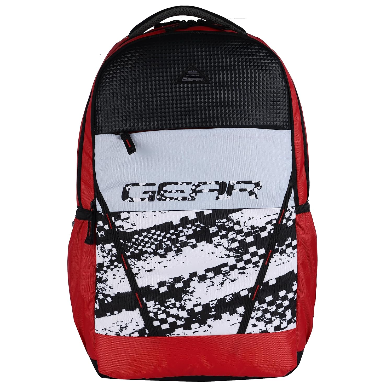 Gear School Bp04 38L Large Water Resistant School Bag /Casual 5 Compartment Backpack /Daypack /Travel Standard Backpack /Kids Bag /College Bag For Boys/ Girls /Men /Women (Red-Black)