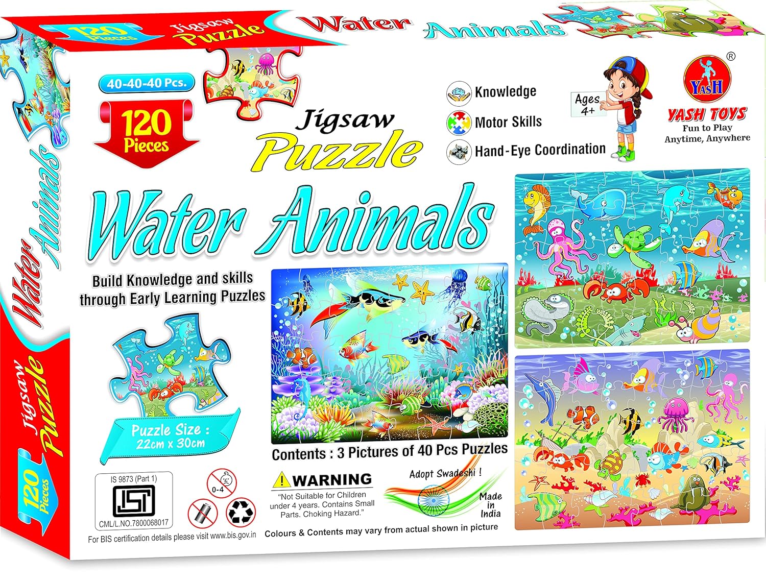 Negi Educational Water Animals Jigsaw Puzzle for Kids, Includes 120 Pieces of Fun Puzzle (Water Animals)