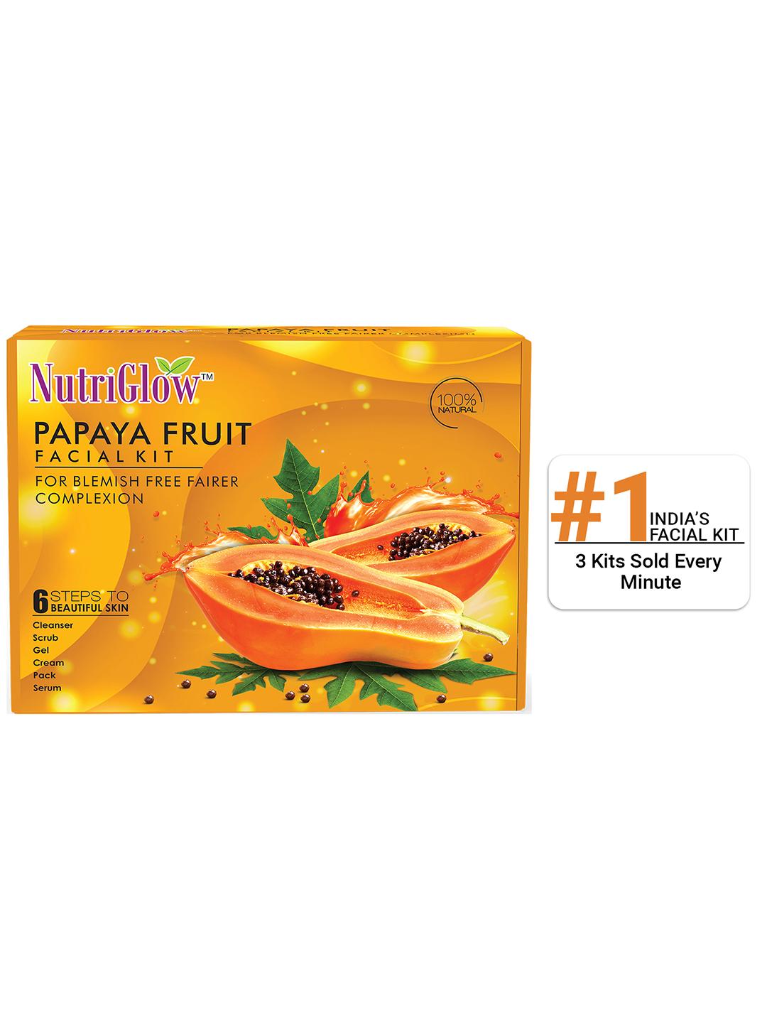 NutriGlow Papaya Fruit Facial Kit For Glowing Skin - Tan Removal - Blemish Free