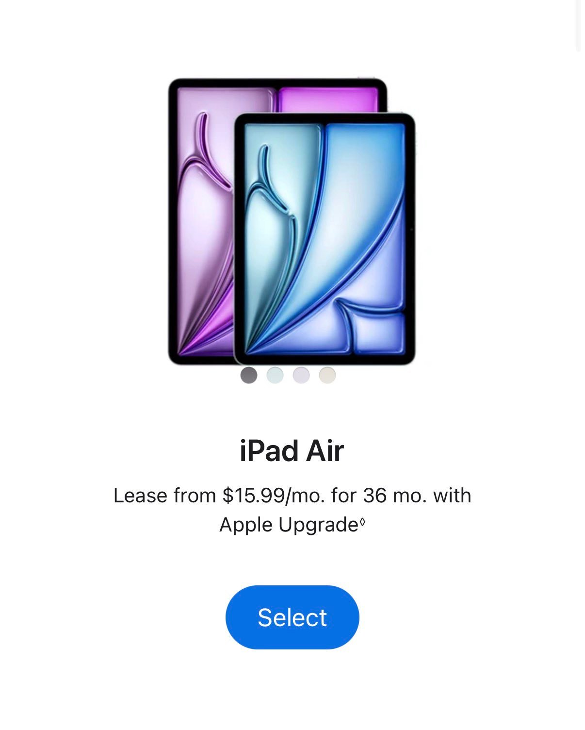 iPad Air Apple Upgrade pricing — $15.99/mo for 36 months