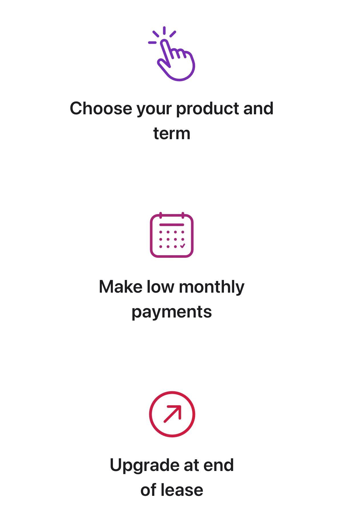 Apple Upgrade steps — Choose, Pay, Upgrade