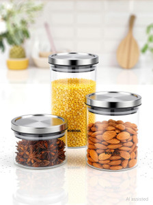 BOROSIL Glass Grocery Container - 1800 ml (Pack of 3, Clear)