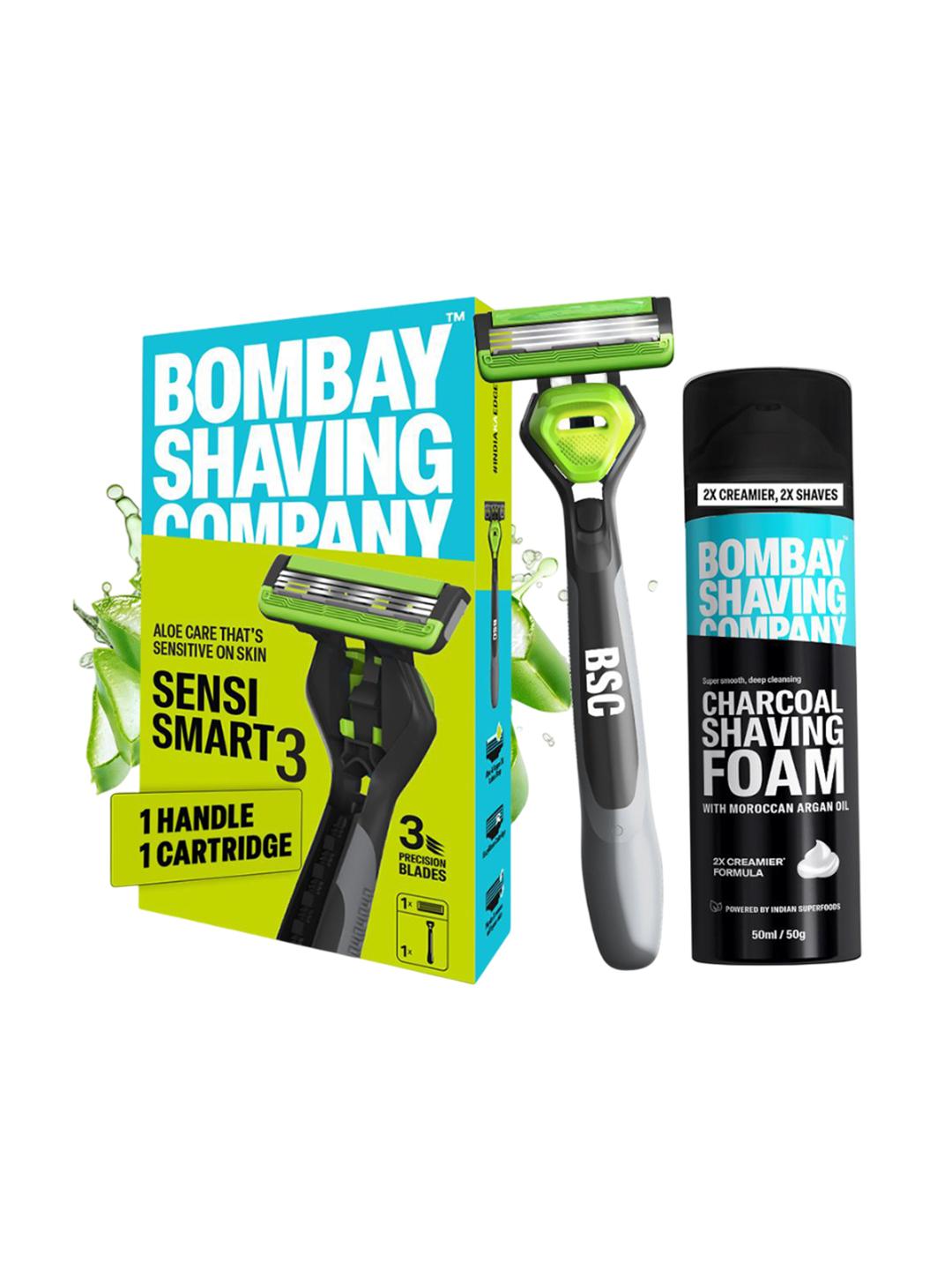 Bombay Shaving Company Set Of 2 Charcoal Shaving Foam-50 g With Sensi Smart 3 Razor