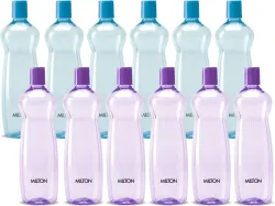 MILTON Pacific 1000 Water Bottle 1 Litre each, set of 12, Purple and Sky Blue for Home 1000 ml Plastic Bottle (Pack of 12, Purple, Light Blue)