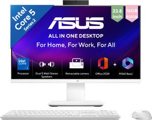 ASUS AiO V400 Series,(2026) (i5 14th Gen) with Office 2024 + M365 Basic* Core 5 (16 GB DDR5/512 GB SSD/Windows 11 Home/23.8 Inch Screen/V440VA-KWC5001WS) (White)
