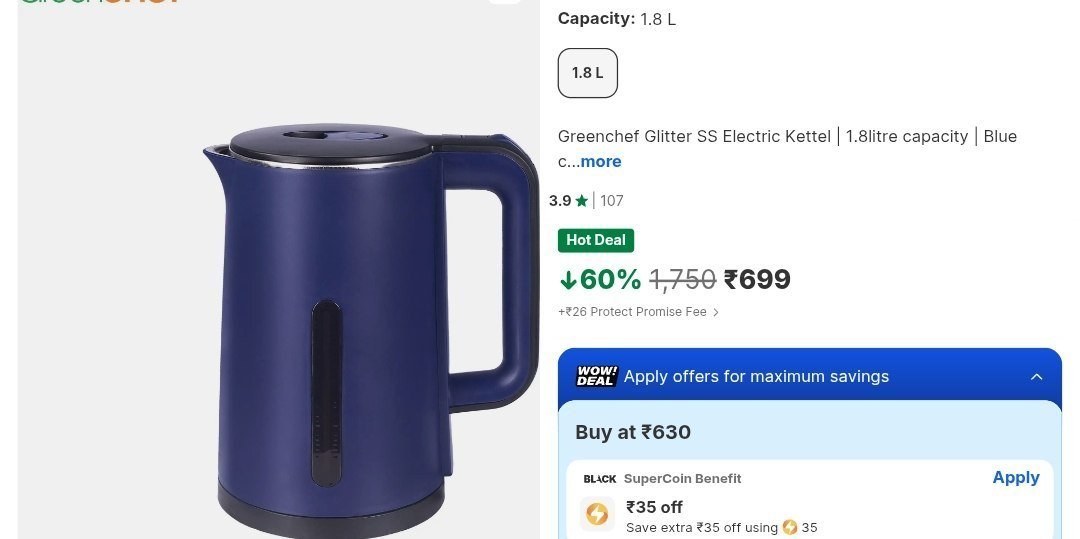 Greenchef 1500 watts Electric Kettle (1.8 L)
