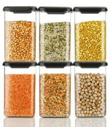 Sentricus Plastic Grocery Container - 1100 ml (Pack of 6, Black)