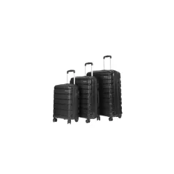 Teakwood Small-Medium-Large 8 Wheels Trolley Bag, Hard Cabin with Zipper Closure, Adjustable Push Button & Cross Side Strap, TSA Lock System 360 Degree (Set of 3, Black)