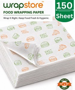 WRAPSTORE 150 Pre-Cut Butter Paper Sheets | Non-Stick Food Wrapping for Snacks Parchment Paper