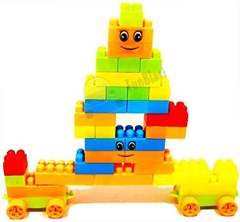 FunBlast Building Blocks - Blocks for Kids with Wheel, Learning & Educational Toy Set for Girls, Boys, Kids, Bag Packing, Best Gift Toy (Set of 46 Pcs)