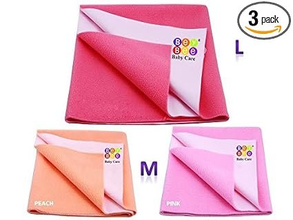 Beybee Waterproof Bed Protector Dry Sheet Gifts Pack, Salmon Rose / Pink / Peach (Pack of 3, Medium -2, Large - 1)