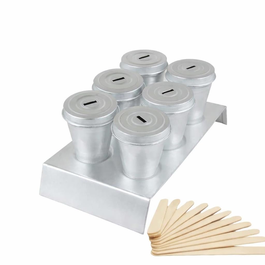 GS Aluminium Kulfi Mould Set | 6 Kulfi Moulds with Stand & 12 Ice Cream Sticks | Reusable Popsicle & Ice Cream Maker Mould DIY Set.