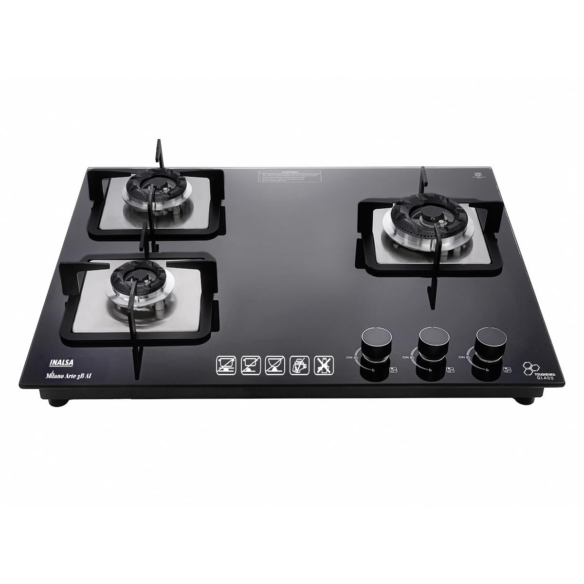 INASLA Premium 3 Burner ≈70cm Gas Stove|5Yr Warranty on Glass & 2Yr on Burner|8MM Toughened Glass|Auto Ignition|Jumbo Brass Burner|LPG Ready &PNG Compatible|360° Gas Nozzle|Milano Arte3B