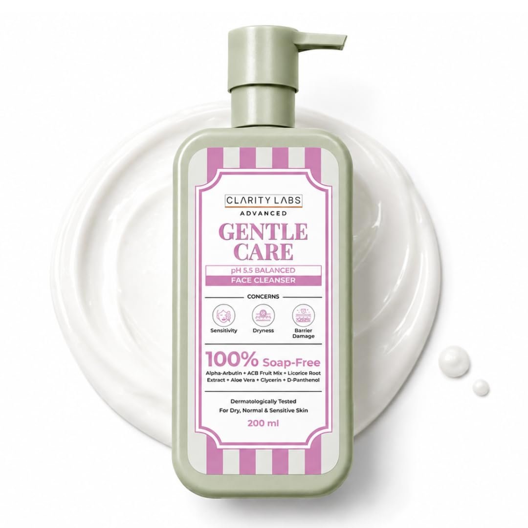 Gentle Daily Face Cleanser, Soap-Free pH-Balanced Face Wash with Multi-Fruit AHA, Aloe Vera, Alpha-Arbutin, Allantoin & Panthenol | For Normal, Oily, Combination & Sensitive Skin | Sulphate Free Cleanser for Men, Women, Boys, Girls & Teens | 200ml | Clarity Labs