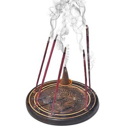 Pure Source India Wooden Agarbatti Stand/Incense Holder/Incense Stand/Cone Holder Budhaa Design with 5 Hole (Round) 10CM
