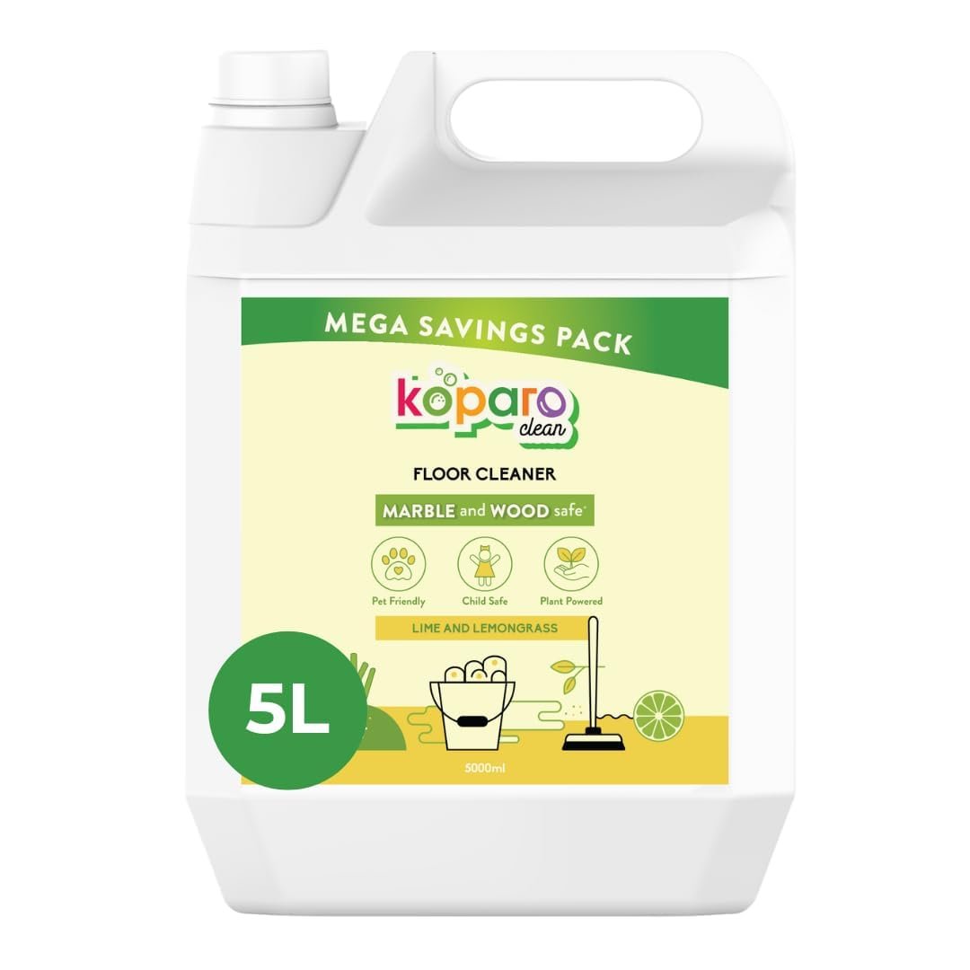 Koparo Natural Disinfectant Surface & Floor Cleaning Liquid | 5 Litre | Plant-Based Non-Toxic Germ Kill Formula | Lime and Lemongrass Freshness | Safer Than Phenyl | Kids Safe & Pet Friendly