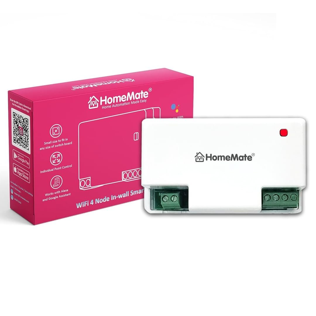 HomeMate WiFi 4 Node Smart Switch | No Hub Required | Retro Fit with Manual Control | Home Automation | Works with Amazon Alexa, Google Assistant & Siri