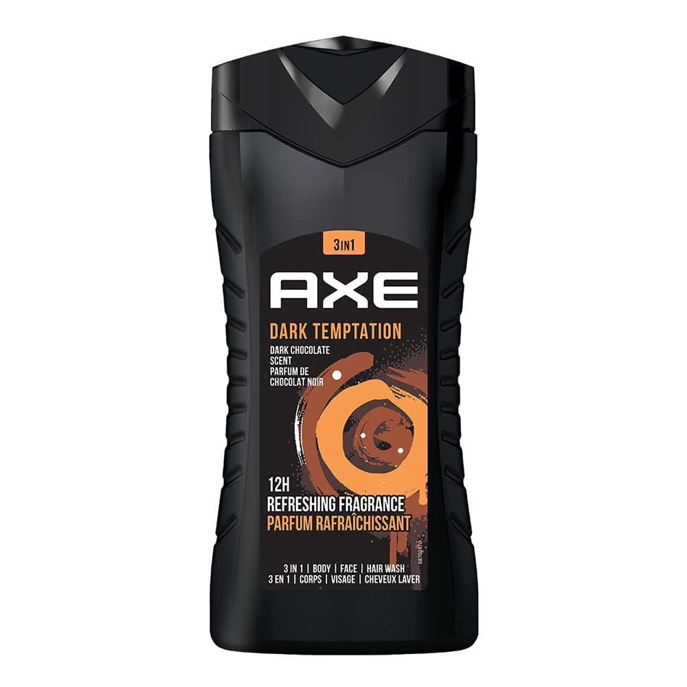 Axe Dark Temptation 3 In 1 Body, Face & Hair Wash for Men, Long-Lasting Refreshing Dark Chocolate Fragrance for Up To 12hrs, Natural Origin Ingredients, Removes Odor & Bacteria, No Parabens, Dermatologically Tested, 250ml