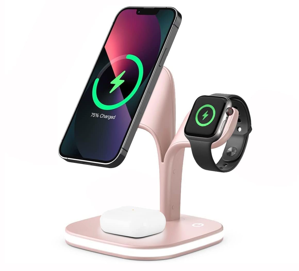 UNIGEN® Magtec 500 4in1 23W Foldable Magnetic Mag-Safe for iPhone 17/16 Plus/17/16 Pro/17/16 Pro Max,15/15 Plus/15 Pro/15 Pro Max,14/13/12 Series, AirPods 3rd/2nd, Series 9/8/7/6/5/4/SE LED Lamp-Pink