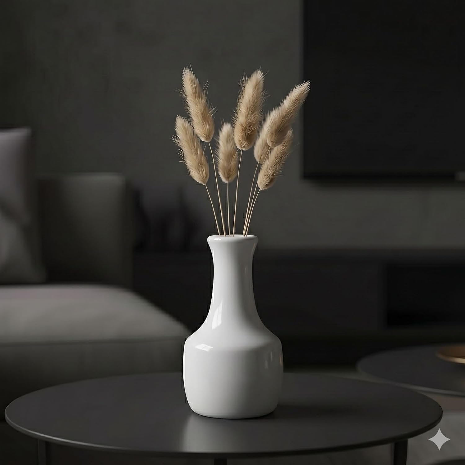 PUREZENTO Serene White Ceramic Bud Vase 5.3 Inch - Set of 1 | Glossy Decorative Flower Vase for Dried Flowers, Pampas Grass & Bunny Tails | Modern Vase for Home Decor, Living Room & Gifting