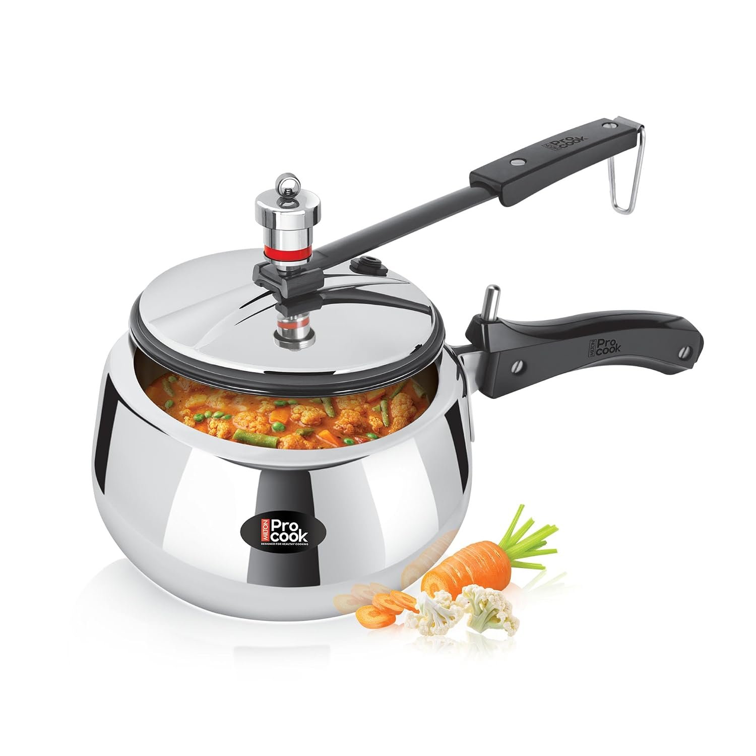 Milton Pro Cook Induction Cookware & Gas Stove Friendly Triply Stainless Steel Curve Pressure Cooker with Inner Lid 2 Litre | Gasket Release System | Hot Plate & Flame Safe | 5 Year Warranty | Silver