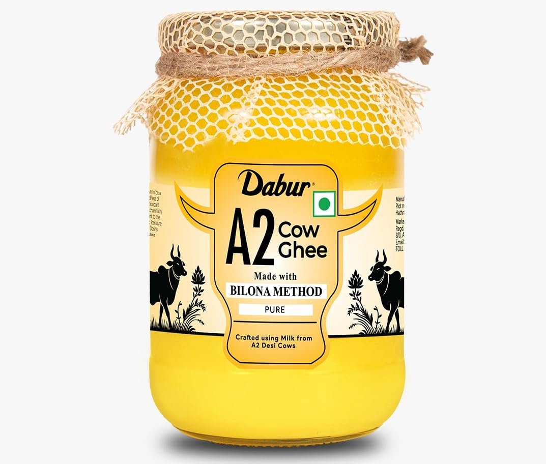 Dabur A2 Cow Ghee - 500ml | Rich in Vitamin A & Antioxidant properties | Made with Bilona method | Helps balance Vata & Pitta Dosha | Crafted using milk from A2 desi cows