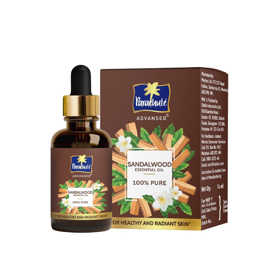 Parachute Advansed Sandalwood Essential Oil, 14ml| 100% Pure | For Healthy, Radiant Skin | Skin‑Soothing | Calming & Skin‑Brightening Aroma care
