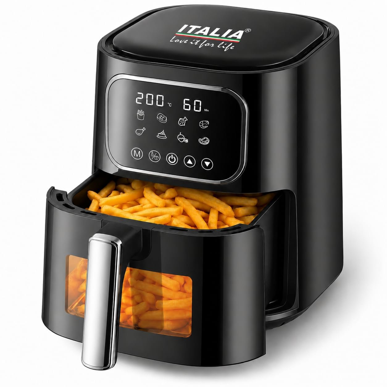 ITALIA 4.5L Digital Air Fryer | Clear Window, 1200W, 8 Presets, For Home